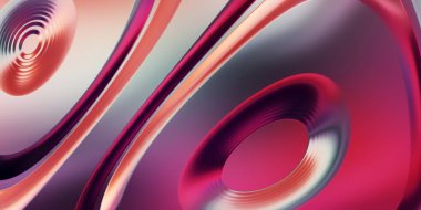 Renkli dalgalı yansıtıcı duvar kağıdının üç boyutlu çizimi. Duvar kağıdı, afiş, arkaplan, kart, kitap kapağı veya web sitesi için grafiksel illüstrasyon. Soyut arkaplan. 