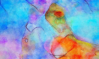 Boya üzerine ekşi mürekkep çizimi. Vahşi soyut illüstrasyon arka planı. Yaratıcı renkli duvar kağıdı. Aşırı kasvetli duvar kapağı. Kaotik resim.