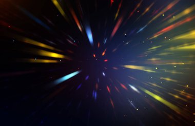 Parlak, canlı ve renkli duvar kağıtları. Parlayan parçacıkları ve çizgileri olan ışık patlaması yıldızı. Güzel soyut ışın arkaplanı.