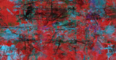 Kaos duvarı sanatı. Sanatsal canlılık ve renkli duvar kâğıdı. Kaotik resim. Taranmış Boyalı Soyut Arkaplan. Fırça darbesi ile boyanmış. Tuval üzerinde etkileyici fırçalanmış resim