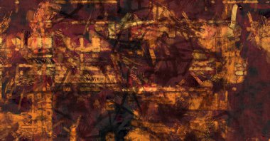 Kaos duvarı sanatı. Sanatsal canlılık ve renkli duvar kâğıdı. Kaotik resim. Taranmış Boyalı Soyut Arkaplan. Fırça darbesi ile boyanmış. Tuval üzerinde etkileyici fırçalanmış resim