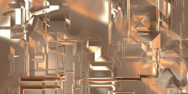 Parlak saten kaplama yüzey teknolojisi 3 boyutlu desen. Lüks yansımalı metal panel dokusu. Arkaplan, duvar kağıdı, uzay gemisi gövdesi için cilalanmış geometrik metal yansıtıcı fütüristik malzeme.