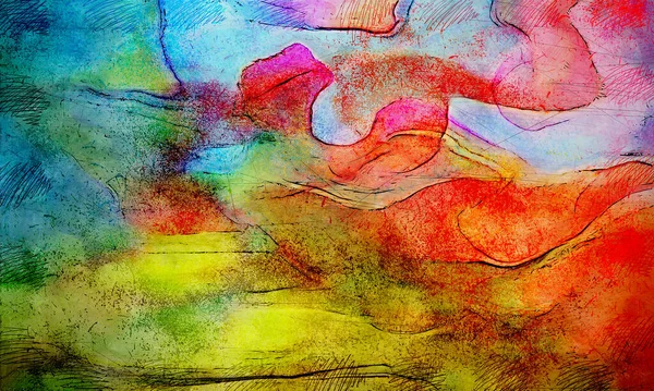 Grungy Ink Sketch Painting Wild Abstract Illustration Background Creative Colorful — Stock Photo, Image