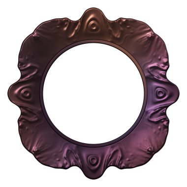 Üç boyutlu metalik illüstrasyon. Beyaz arka planda izole edilmiş fantezi çerçevesi. Davetiyeler, posterler, menü, hatıra defteri ve sunum için mükemmel. Metnin için şablon.