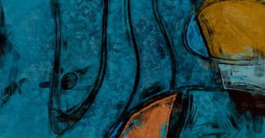 Kaos duvarı sanatı. Sanatsal canlılık ve renkli duvar kâğıdı. Kaotik resim. Taranmış Boyalı Soyut Arkaplan. Fırça darbesi ile boyanmış. Tuval üzerinde etkileyici fırçalanmış resim