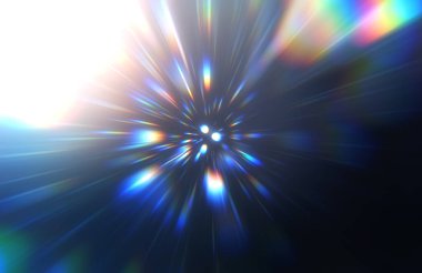 Parlak, canlı ve renkli duvar kağıtları. Parlayan parçacıkları ve çizgileri olan ışık patlaması yıldızı. Güzel soyut ışın arkaplanı.