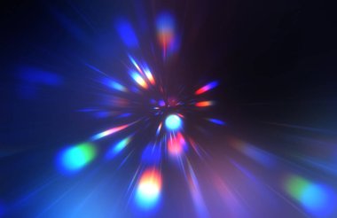 Parlak, canlı ve renkli duvar kağıtları. Parlayan parçacıkları ve çizgileri olan ışık patlaması yıldızı. Güzel soyut ışın arkaplanı.