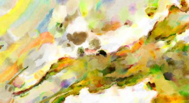 Modern fırça darbeleri. Poster, duvar sanatı, afiş, kart, kitap kapağı veya ambalaj için rahatlatıcı kompozisyonun yumuşak renkli çizimi. Pastel renklerle suluboya.