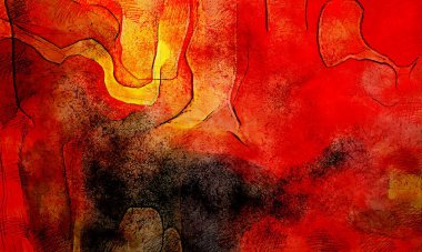 Boya üzerine ekşi mürekkep çizimi. Vahşi soyut illüstrasyon arka planı. Yaratıcı renkli duvar kağıdı. Aşırı kasvetli duvar kapağı. Kaotik resim.