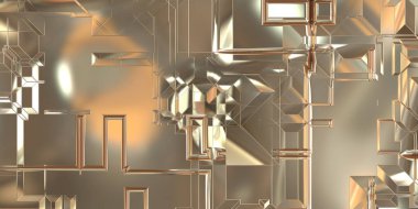 Parlak saten kaplama yüzey teknolojisi 3 boyutlu desen. Lüks yansımalı metal panel dokusu. Arkaplan, duvar kağıdı, uzay gemisi gövdesi için cilalanmış geometrik metal yansıtıcı fütüristik malzeme.