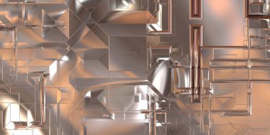 Parlak saten kaplama yüzey teknolojisi 3 boyutlu desen. Lüks yansımalı metal panel dokusu. Arkaplan, duvar kağıdı, uzay gemisi gövdesi için cilalanmış geometrik metal yansıtıcı fütüristik malzeme.