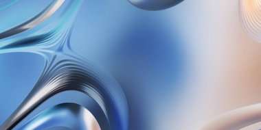 Renkli dalgalı yansıtıcı duvar kağıdının üç boyutlu çizimi. Duvar kağıdı, afiş, arkaplan, kart, kitap kapağı veya web sitesi için grafiksel illüstrasyon. Soyut arkaplan. 