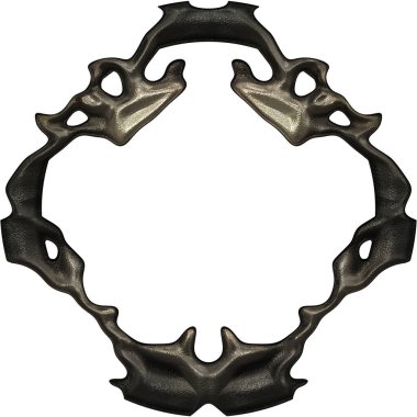 Üç boyutlu metalik illüstrasyon. Beyaz arka planda izole edilmiş fantezi çerçevesi. Davetiyeler, posterler, menü, hatıra defteri ve sunum için mükemmel. Metnin için şablon.