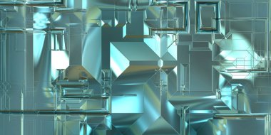 Parlak saten kaplama yüzey teknolojisi 3 boyutlu desen. Lüks yansımalı metal panel dokusu. Arkaplan, duvar kağıdı, uzay gemisi gövdesi için cilalanmış geometrik metal yansıtıcı fütüristik malzeme.