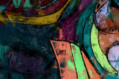 Kaos duvarı sanatı. Sanatsal canlılık ve renkli duvar kâğıdı. Kaotik resim. Taranmış Boyalı Soyut Arkaplan. Fırça darbesi ile boyanmış. Tuval üzerinde etkileyici fırçalanmış resim