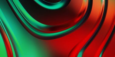 Renkli dalgalı yansıtıcı duvar kağıdının üç boyutlu çizimi. Duvar kağıdı, afiş, arkaplan, kart, kitap kapağı veya web sitesi için grafiksel illüstrasyon. Soyut arkaplan. 