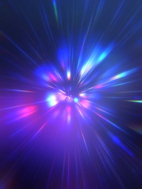 Parlak, canlı ve renkli duvar kağıtları. Parlayan parçacıkları ve çizgileri olan ışık patlaması yıldızı. Güzel soyut ışın arkaplanı.