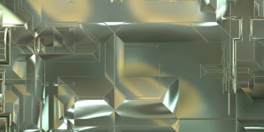 Parlak saten kaplama yüzey teknolojisi 3 boyutlu desen. Lüks yansımalı metal panel dokusu. Arkaplan, duvar kağıdı, uzay gemisi gövdesi için cilalanmış geometrik metal yansıtıcı fütüristik malzeme.