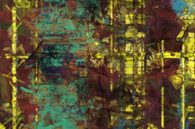 Kaos duvarı sanatı. Sanatsal canlılık ve renkli duvar kâğıdı. Kaotik resim. Taranmış Boyalı Soyut Arkaplan. Fırça darbesi ile boyanmış. Tuval üzerinde etkileyici fırçalanmış resim