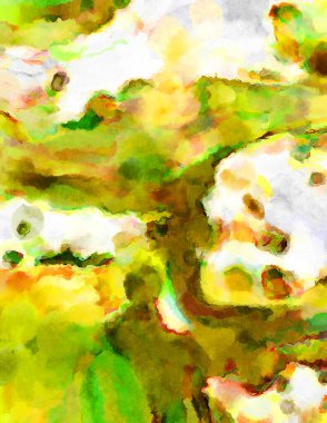 Modern fırça darbeleri. Poster, duvar sanatı, afiş, kart, kitap kapağı veya ambalaj için rahatlatıcı kompozisyonun yumuşak renkli çizimi. Pastel renklerle suluboya.