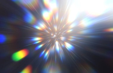 Parlak, canlı ve renkli duvar kağıtları. Parlayan parçacıkları ve çizgileri olan ışık patlaması yıldızı. Güzel soyut ışın arkaplanı.