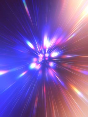 Parlak, canlı ve renkli duvar kağıtları. Parlayan parçacıkları ve çizgileri olan ışık patlaması yıldızı. Güzel soyut ışın arkaplanı.
