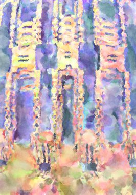 Modern fırça darbeleri. Poster, duvar sanatı, afiş, kart, kitap kapağı veya ambalaj için rahatlatıcı kompozisyonun yumuşak renkli çizimi. Pastel renklerle suluboya.