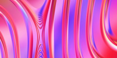 Renkli dalgalı yansıtıcı duvar kağıdının üç boyutlu çizimi. Duvar kağıdı, afiş, arkaplan, kart, kitap kapağı veya web sitesi için grafiksel illüstrasyon. Soyut arkaplan. 