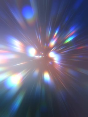 Parlak, canlı ve renkli duvar kağıtları. Parlayan parçacıkları ve çizgileri olan ışık patlaması yıldızı. Güzel soyut ışın arkaplanı.