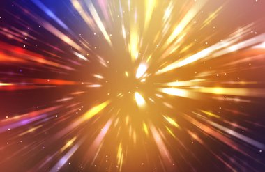 Parlak, canlı ve renkli duvar kağıtları. Parlayan parçacıkları ve çizgileri olan ışık patlaması yıldızı. Güzel soyut ışın arkaplanı.