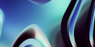 Renkli dalgalı yansıtıcı duvar kağıdının üç boyutlu çizimi. Duvar kağıdı, afiş, arkaplan, kart, kitap kapağı veya web sitesi için grafiksel illüstrasyon. Soyut arkaplan. 