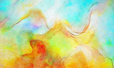 Boya üzerine ekşi mürekkep çizimi. Vahşi soyut illüstrasyon arka planı. Yaratıcı renkli duvar kağıdı. Aşırı kasvetli duvar kapağı. Kaotik resim.