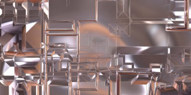 Parlak saten kaplama yüzey teknolojisi 3 boyutlu desen. Lüks yansımalı metal panel dokusu. Arkaplan, duvar kağıdı, uzay gemisi gövdesi için cilalanmış geometrik metal yansıtıcı fütüristik malzeme.