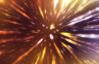 Parlak, canlı ve renkli duvar kağıtları. Parlayan parçacıkları ve çizgileri olan ışık patlaması yıldızı. Güzel soyut ışın arkaplanı.