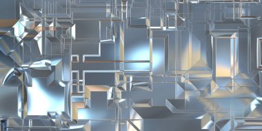 Parlak saten kaplama yüzey teknolojisi 3 boyutlu desen. Lüks yansımalı metal panel dokusu. Arkaplan, duvar kağıdı, uzay gemisi gövdesi için cilalanmış geometrik metal yansıtıcı fütüristik malzeme.