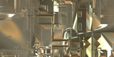 Parlak saten kaplama yüzey teknolojisi 3 boyutlu desen. Lüks yansımalı metal panel dokusu. Arkaplan, duvar kağıdı, uzay gemisi gövdesi için cilalanmış geometrik metal yansıtıcı fütüristik malzeme.