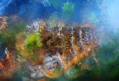 Tuval üzerinde etkileyici fırçalanmış resim. Soyut doku. 2D çizim. Geniş fırça darbeleri. Modern dijital sanat. Çağdaş fırça. Modern ifade. Popüler biçim boyanmış resim.