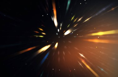 Parlak, canlı ve renkli duvar kağıtları. Parlayan parçacıkları ve çizgileri olan ışık patlaması yıldızı. Güzel soyut ışın arkaplanı.