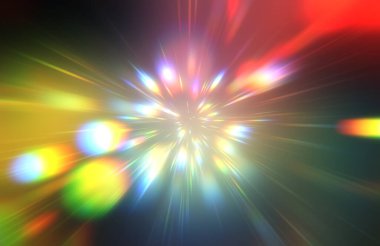 Parlak, canlı ve renkli duvar kağıtları. Parlayan parçacıkları ve çizgileri olan ışık patlaması yıldızı. Güzel soyut ışın arkaplanı.
