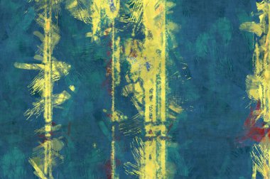 Kaos duvarı sanatı. Sanatsal canlılık ve renkli duvar kâğıdı. Kaotik resim. Taranmış Boyalı Soyut Arkaplan. Fırça darbesi ile boyanmış. Tuval üzerinde etkileyici fırçalanmış resim