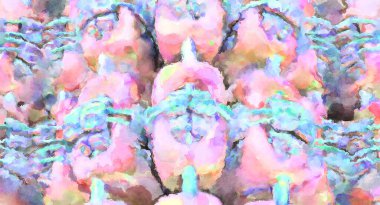 Modern fırça darbeleri. Poster, duvar sanatı, afiş, kart, kitap kapağı veya ambalaj için rahatlatıcı kompozisyonun yumuşak renkli çizimi. Pastel renklerle suluboya.