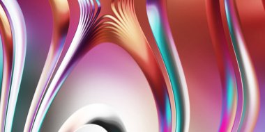 Renkli dalgalı yansıtıcı duvar kağıdının üç boyutlu çizimi. Duvar kağıdı, afiş, arkaplan, kart, kitap kapağı veya web sitesi için grafiksel illüstrasyon. Soyut arkaplan. 