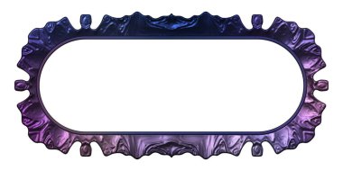 Üç boyutlu metalik illüstrasyon. Beyaz arka planda izole edilmiş fantezi çerçevesi. Davetiyeler, posterler, menü, hatıra defteri ve sunum için mükemmel. Metnin için şablon.