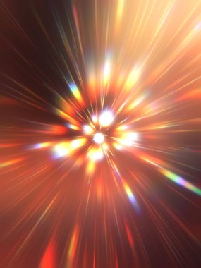 Parlak, canlı ve renkli duvar kağıtları. Parlayan parçacıkları ve çizgileri olan ışık patlaması yıldızı. Güzel soyut ışın arkaplanı.