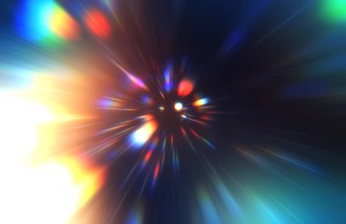 Parlak, canlı ve renkli duvar kağıtları. Parlayan parçacıkları ve çizgileri olan ışık patlaması yıldızı. Güzel soyut ışın arkaplanı.