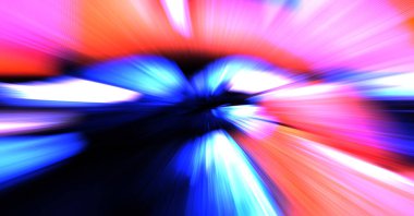 Hızlı yüksek hız bulanıklaştırma arkaplanı. Işık teknolojisi soyut duvar kağıdı. Renkli ışık enerjisi parlamaları. Çarpık grafik hareket arkaplanı. Dinamik patlama flaşı. İvme etkisi.