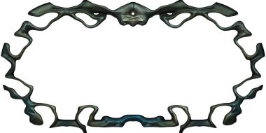 Üç boyutlu metalik illüstrasyon. Beyaz arka planda izole edilmiş fantezi çerçevesi. Davetiyeler, posterler, menü, hatıra defteri ve sunum için mükemmel. Metnin için şablon.