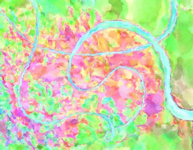 Modern fırça darbeleri. Poster, duvar sanatı, afiş, kart, kitap kapağı veya ambalaj için rahatlatıcı kompozisyonun yumuşak renkli çizimi. Pastel renklerle suluboya.