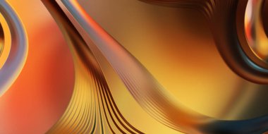 Renkli dalgalı yansıtıcı duvar kağıdının üç boyutlu çizimi. Duvar kağıdı, afiş, arkaplan, kart, kitap kapağı veya web sitesi için grafiksel illüstrasyon. Soyut arkaplan. 