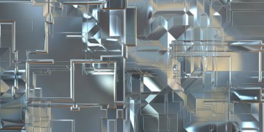 Parlak saten kaplama yüzey teknolojisi 3 boyutlu desen. Lüks yansımalı metal panel dokusu. Arkaplan, duvar kağıdı, uzay gemisi gövdesi için cilalanmış geometrik metal yansıtıcı fütüristik malzeme.